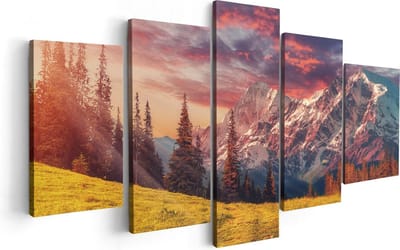Artaza Canvas Schilderij Vijfluik Alpen Landschap Met Een Kleurrijke Hemel - 100x50 - Foto Op Canvas - Canvas Print