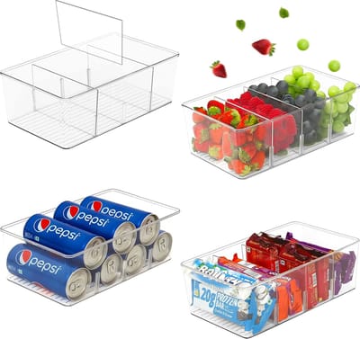 Koelkast Organizer - 4x - Keukenkast Organizers Opbergbak - Doorzichtig - Koelkast bakjes
