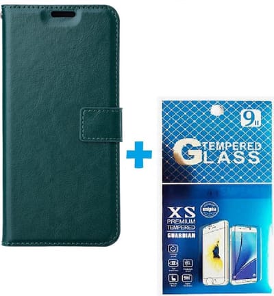 Portemonnee Bookcase Hoesje + 2 Pack Glas Geschikt voor: Samsung Galaxy A03S - groen