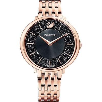 Swarovski Uptown Crystalline Delight Serie Horloge Kwarts Uurwerk Metalen Band Zwarte Wijzerplaat Dameshorloges 5544587 Regular Watch Box,Rose Gold Strap black