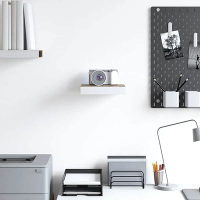 vidaXL - Wandschap - zwevend - 23x23,5x3,8 - cm - MDF - eikenkleurig - en - wit