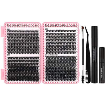 Faux Cils DIY 32 Rangées Livre de Cils 30p40p50p-640 Ensemble d'Outils Clusters Livre de Cils Outil Rose 640 Clusters Pince à Épiler Combinaison