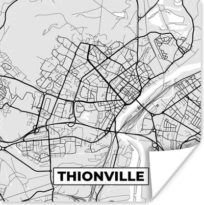 Poster Kaart - Stadskaart - Frankrijk - Thionville - Plattegrond - 100x100 cm XXL
