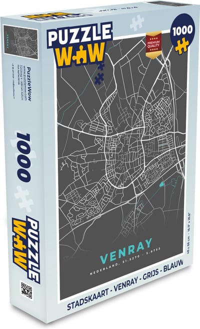 Puzzel Stadskaart - Venray - Grijs - Blauw - Legpuzzel - Puzzel 1000 stukjes volwassenen - Plattegrond