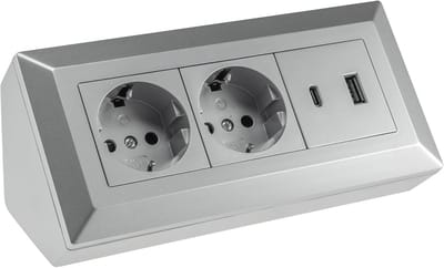 Hoekstopcontact met USB-C PD en USB-A, 2-voudig en geaard - ideaal voor kantoor, keuken en werkplaats