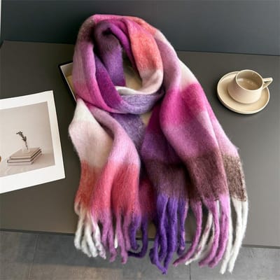 Écharpe Carreaux en Cachemire de Luxe pour Femme Châle Chaud d'Hiver et Bandeau Enveloppant Pashmina Foulard Carré Épais Couverture Poncho 38x240cm