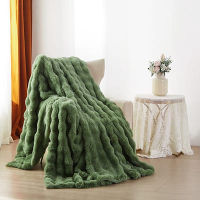 knuffeldeken, wollig, winter, warm, groen, pluche, langhaar, knuffeldeken, 150 x 200 cm, super zacht, soepel, behaaglijk, dik konijntje, kunstbont, bankdeken voor bed, bank, slaapkamer