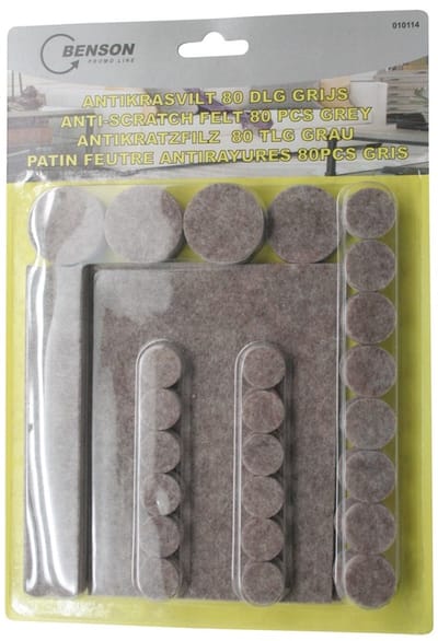 Benson Anti krasvilt meubelvilt - 80 delige set - grijs - mix formaten - viltglijders - stoelviltjes - beschermers
