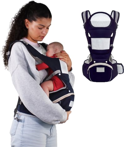 Mobiclinic Moley - Draagzak Baby - 6 in 1 - Vanaf 3 tot 36 maanden - Tot 20 kg - Baby carrier - Comfort - Verstelbaar - Ademend - Verstelbare bandjes - Katoen - Babydraagzak - Blauw