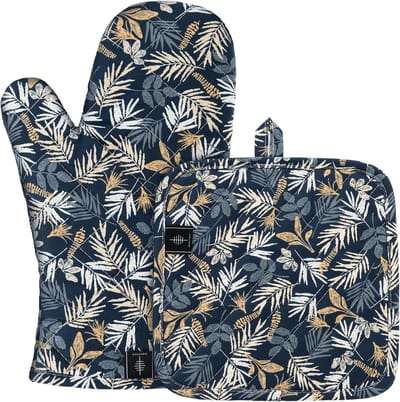 Thijox - Ovenhandschoenen set van 2, hittebestendige silicone kookhandschoenen met anti-slip, pannenlap voor koken en bakken, ideaal voor keuken, barb