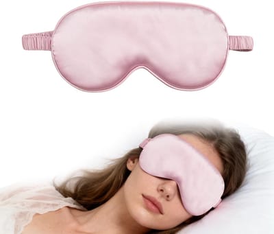 Zijden slaapmasker, comfortabel oogmasker van moerbeizijde om te slapen, lichtblokkerende blinddoek met elastische band, zachte oogafdekking voor zijslapers om 's nachts te slapen (roze)