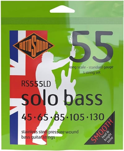 Rotosound RS555LD snaren set elektrisch bass 5 linea pressure wound 45-130, standard gauge