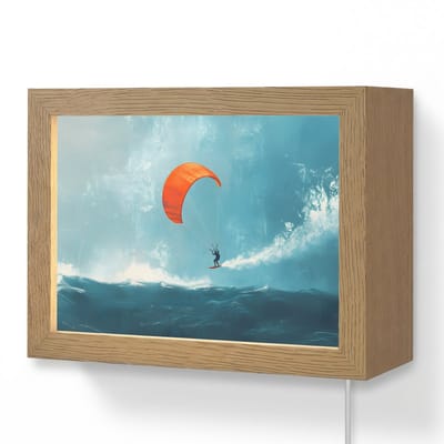 Wandlamp 20x15 cm - Oplaadbaar - Kitesurfer - Oranje - Zee - Lucht - Wandlampen binnen woonkamer - Slaapkamer lamp met kabel - Decoratieve nachtlamp - Vloerlamp snoer