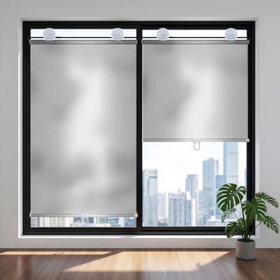 VHV - Verduisterend rolgordijn - Zonwering met zuignappen - Vensterzonweringen - Rolgordijn zonder boren - Rolgordijn met zuignappen - Set van 2 - Draagbaar - Zonwerend - Voor slaapkamer, balkon en op reis - 40*125CM - Wit
