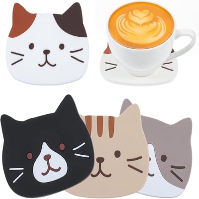 QTTVBTNA - 4 Stuks Onderzetters – Kat – Silicone – Antislip Hittebestendige - Onderzetters voor Tafel, Bureau en Keuken – Bescherming voor Meubels en Dranken