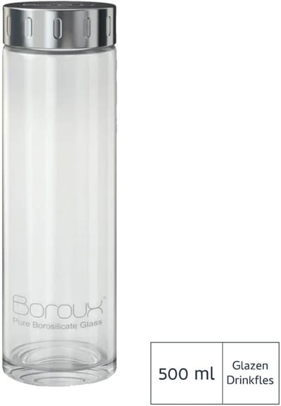 BOROUX glazen drinkfles 500 ml - BPA/BPS-vrij borosilicaatglas - vaatwasmachinebestendig
