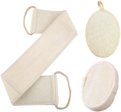 Badhanddoek-net sponges-badlaken-looofah Badkamerset van 3 stuks - Loofah Badscrub - Loofah Badhanddoek - Lange Strip Rug en Rug Exfoliërende Tool-80x8x3cm