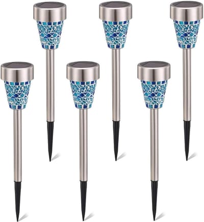 Zonne-energie Tuinverlichting - 6 Stuks Mozaïek Glas Tuinlampen voor Buiten, LED Verlichting voor Paden en Terras in Blauw