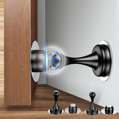Moderne Zwarte Magnetische Deurstoppers - 2 Stuks, Onderdeurmontage, Antibotsing
