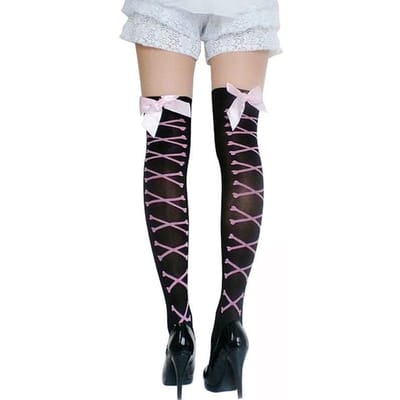 Chaussette Haute Rose avec Nœud à l'Arrière pour Femme, Chaussettes Montantes au Genou, Bas en Nylon, Bas Sexy pour Femme One Size black