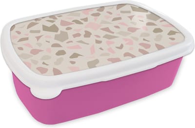 Broodtrommel Roze - Lunchbox - Brooddoos - Marmer - Pastel - Patronen - 18x12x6 cm - Kinderen - Meisje