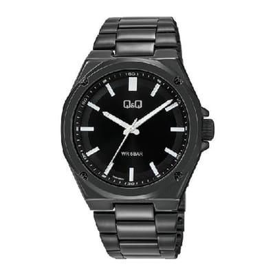 Q&Q-heren horloge-model q05c-003py-zwart-overzichtelijke wijzerplaat-5 bar waterdicht-diameter 42 mm