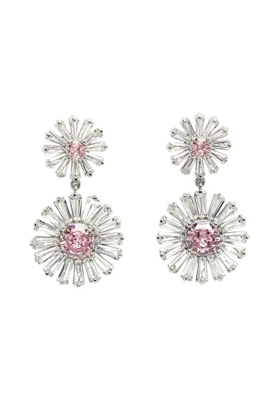 AVANT-GARDE PARIS Diva Collection Oorbellen - Double Daisy Drop - 1 paar - Wit met rhodium plating en post en back sluiting