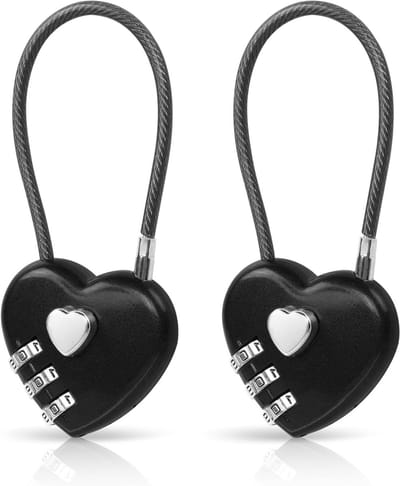 2-Pack Combinatieslot met 3 Cijfers, Hartvormige Hangslot voor School en Gym, TSA Goedgekeurde Kabelsloten voor Bagage, Sport en Veiligheid