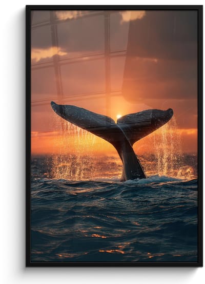 Poster in lijst - Fotolijst 80x120 cm - Posters - Walvis staart - Water - Zonsondergang - Posterlijst zwart - Decoratie - Wanddecoratie woonkamer - Muurdecoratie slaapkamer