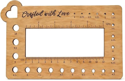 Houten Brei Liniaal - Haak Meetinstrument - Precisie Metingen - Milieuvriendelijk Materiaal - 10.8 x 18.8 cm - Houtkleur