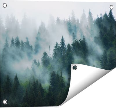 Gards Tuinposter Bos met Bomen in de Mist - 50x40 cm - Tuindoek - Tuindecoratie - Wanddecoratie buiten - Tuinschilderij