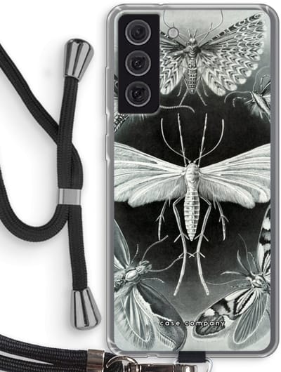 Hoesje met koord geschikt voor Samsung Galaxy S21 FE hoesje met Koord - Haeckel Tineida - Telefoonhoesje met Zwart Koord - Bescherming aan alle Kanten en Over de Schermrand