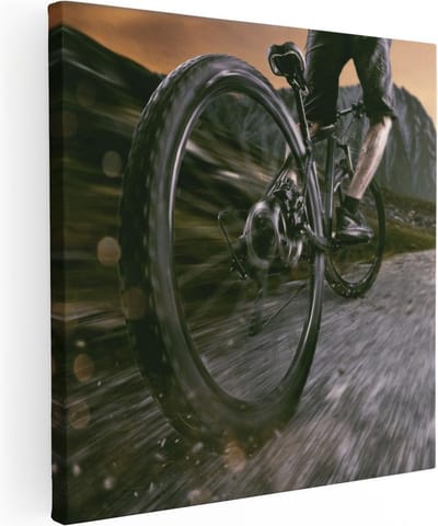 Artaza Canvas Schilderij Bergen - 30x30 cm - Klein - Wanddecoratie Fiets - Muurdecoratie Sportief - Kamer Accessoires