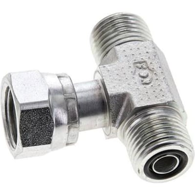 UN 11/16''-16 M/F Verzinkt Stalen T-stuk ORFS met wartelmoer 630 Bar - Hydrauliek - FL3T-MF-EZ-011U