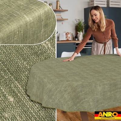 ANRO Tafelkleed Effen linnenlook Meerkleurig Ovaal 160x140cm Met sierband Afwasbaar Waterafstotend