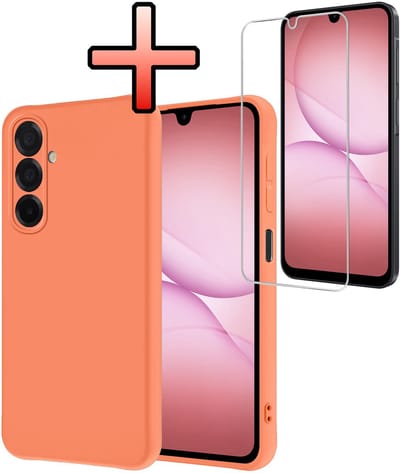 Hoesje - Met Screenprotector - Geschikt voor Samsung Galaxy A17 - Sterk & Shockproof - Back Cover - Siliconen Case - Telefoon Hoes - Perzik