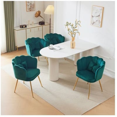 Lot de 4 chaises de salon modernes en velours chaises de salle de bain, chaises rembourrées avec dossier en forme de pétale