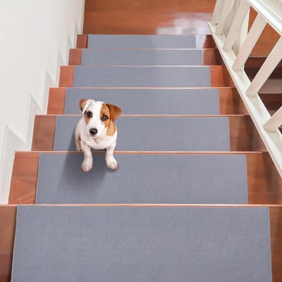 Set of 15 Non-Slip Stair Treads - 76 x 20.3 cm - Machine Washable - Sound Absorbent - Safety for Elderly Children Dogs - Indoor Grey trapmatten