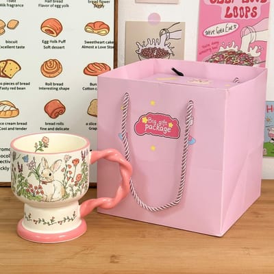 Kop Keramische Mok met Lepel Schattig Souvenir Verjaardagscadeau Waterbeker voor Meisjes Hooguitziende Koppels Koffiekop 301-400ml pink