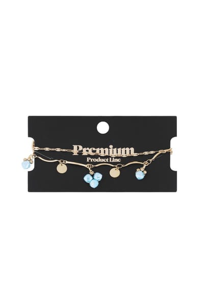 Bleu Beads Bracelet Dames – Goudkleurige Armband met Blauwe Bedels – RVS (304) – Verstelbaar – Trendy Sieraad