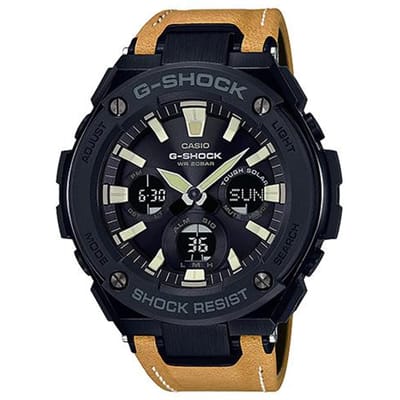 Casio CASIOG-SHOCK Modieuze Street Nieuwe Gelaagde Beschermende Structuur Sport Waterdicht en Schokbestendig Kwarts Uurwerk Lederen Band GST-S120L-1B zwart