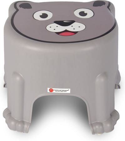 Discountershop Opstapkrukje voor Kinderen - Grijs Kunststof - Max. 50kg Draagkracht - Schattig Hondenprint Design – 30cm x 27cm x 21cm