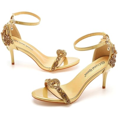 Lichte mond Eénlengte band Gouden strass Middelhoge hak sandalen Dunne hakken Open teen Band Eénlengte band Banket Dansschoenen 43