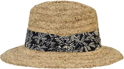 Herman chapeau grand bord droit en paille raphia légère et souple avec ruban noir et feuilles