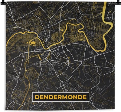 Wandkleed - Wanddoek - Goud - Dendermonde - Plattegrond - Stadskaart - Kaart - 180x180 cm - Wandtapijt