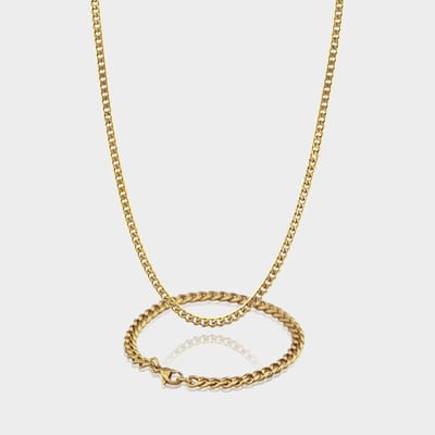Cuban Ketting 3 mm x Cuban Armband 5 mm - Gouden Schakelketting en Schakelarmband Heren - 60/21 cm lang - Olympus Jewelry