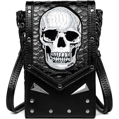 Niche Schoudertas Crossbody voor Dames, Een Outdoor Doodskop Motorfiets, en Een Mobiele Telefoontas zwart