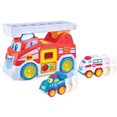 Brandweerwagen met lanceerladder en 2 auto's Interactief speelgoed