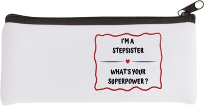 Akyol - i'm a stepsister what's your superpower? Etui - Zus - super stiefzus - verjaardag - cadeautje voor zus - zus artikelen - kado - geschenk - 20 bij 9 cm