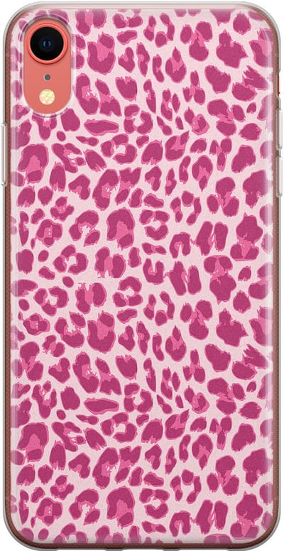 Leuke Telefoonhoesjes - Hoesje geschikt voor iPhone XR - Luipaard roze - Soft case - TPU - Luipaardprint - Roze